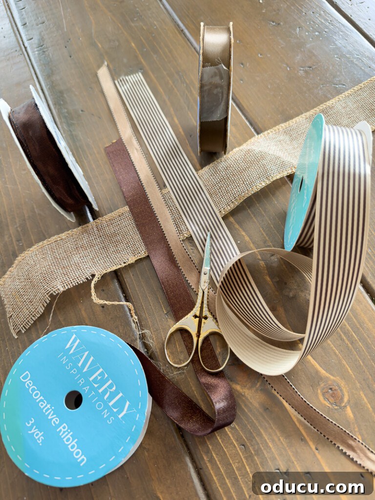 Simple & Stunning Thanksgiving Table Settings 3 Five different types of brown ribbon for fall table decor