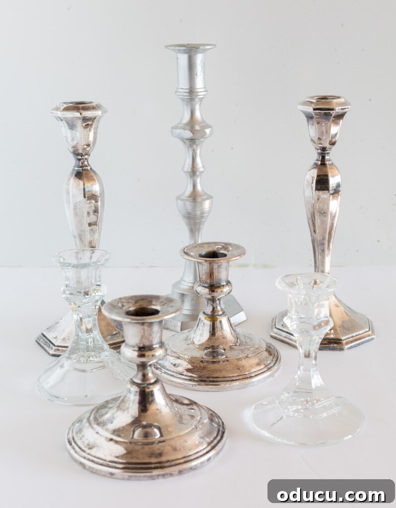 Simple Steps to Gorgeous Christmas Taper Candle Rings 2 Elegant silver and glass taper candle holders, ready for festive adornment