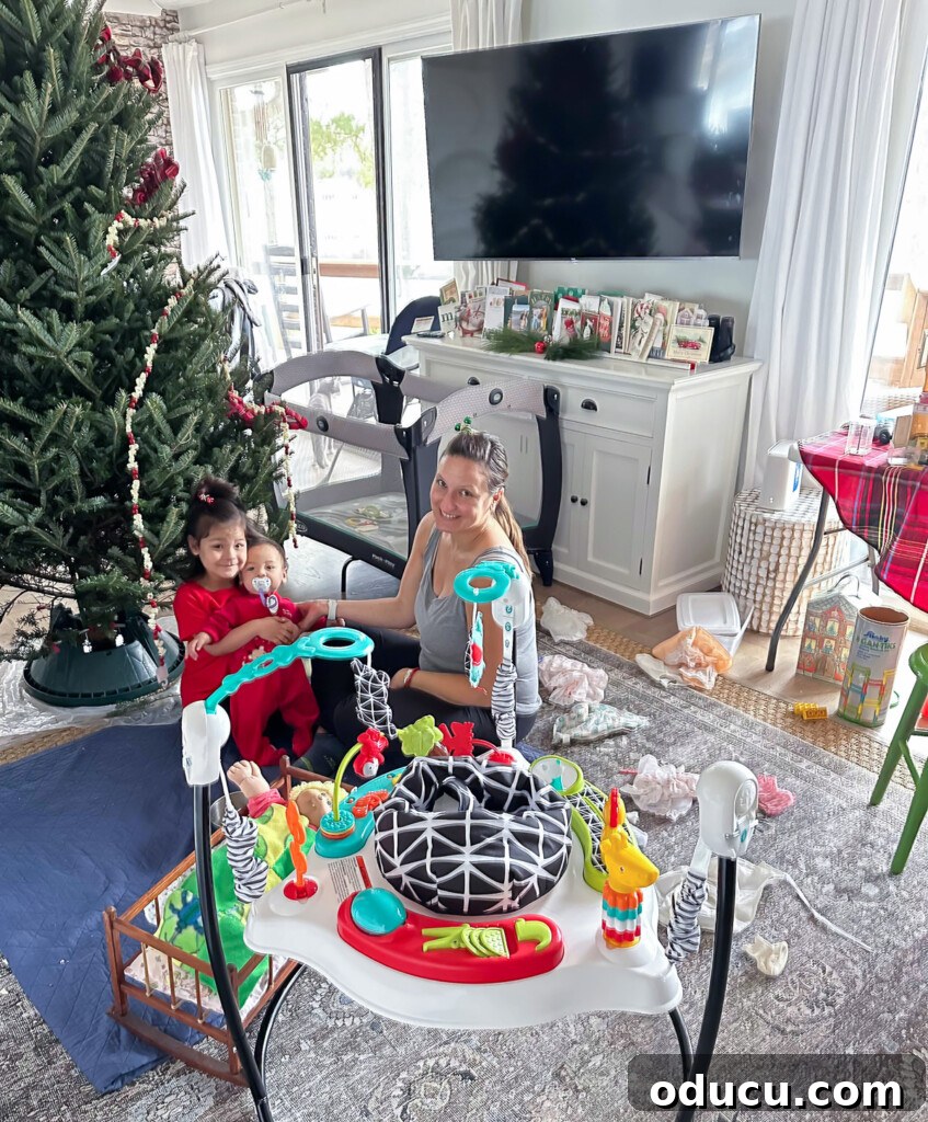 Style Chronicles 171 2 kids playing in messy living room getting decorated for the holidays