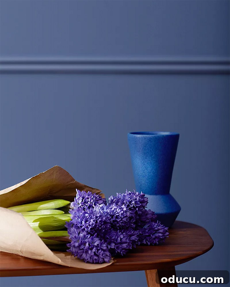 Effortless Winter Decor 4 Benjamin Moore's Blue Nova 825, the serene and sophisticated Color of the Year 2024, inspiring modern home decor.