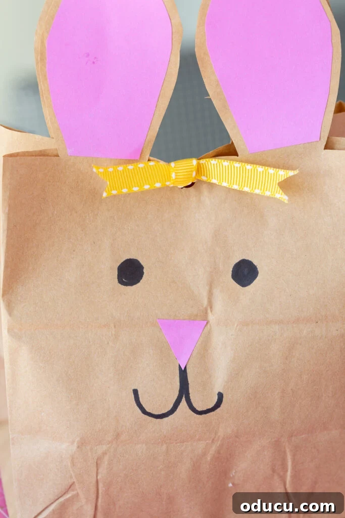 Craft Adorable Easter Bunny Gift Bags 14 close up of easter bunny bag DIY face.