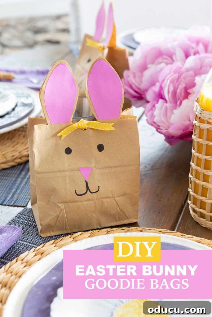 Craft Adorable Easter Bunny Gift Bags 15 DIY Easter bunny goodie bag placed on a Easter table near each place setting.
