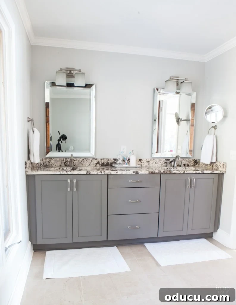 Primary Bathroom Sanctuary Unveiled 2 Grey master bathroom color scheme