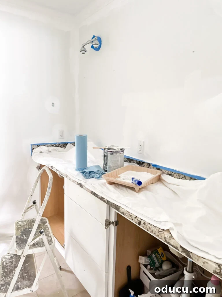 Primary Bathroom Sanctuary Unveiled 15 painting a bathroom in progress