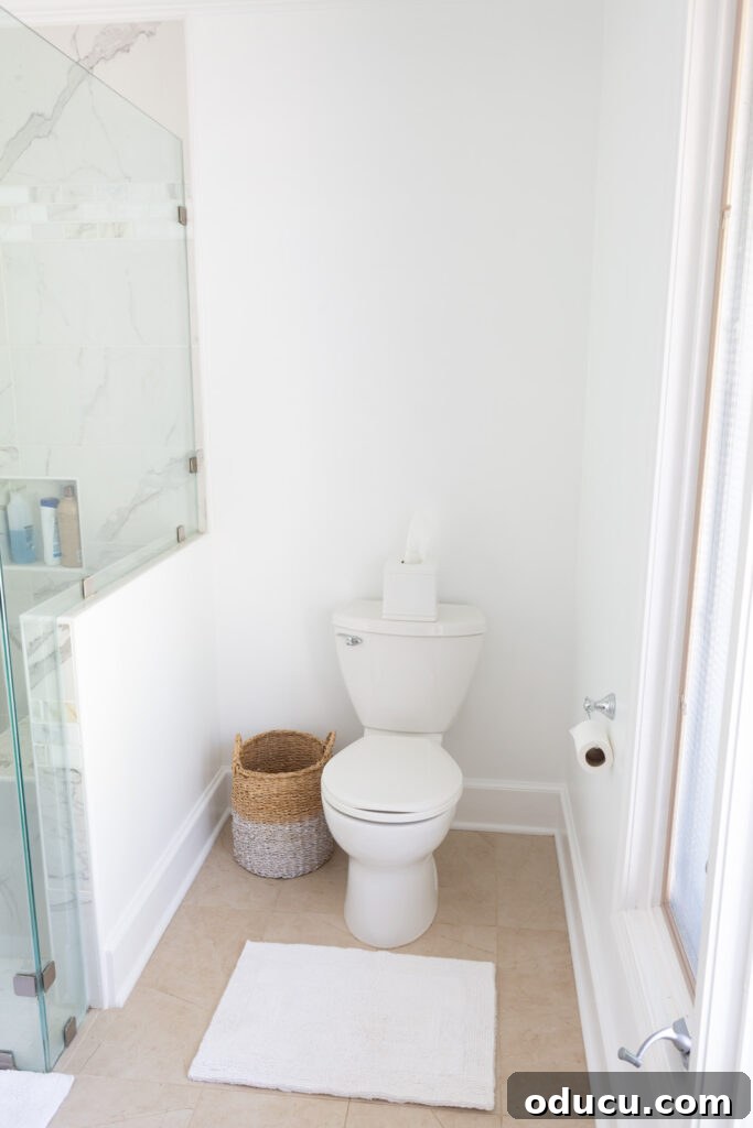 Primary Bathroom Sanctuary Unveiled 25 white walls and toilet in a bathroom