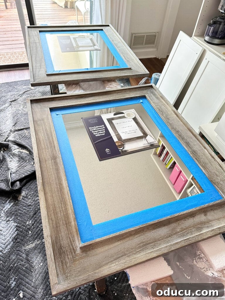 Primary Bathroom Sanctuary Unveiled 9 wood framed mirrors being treated with a plaster finish