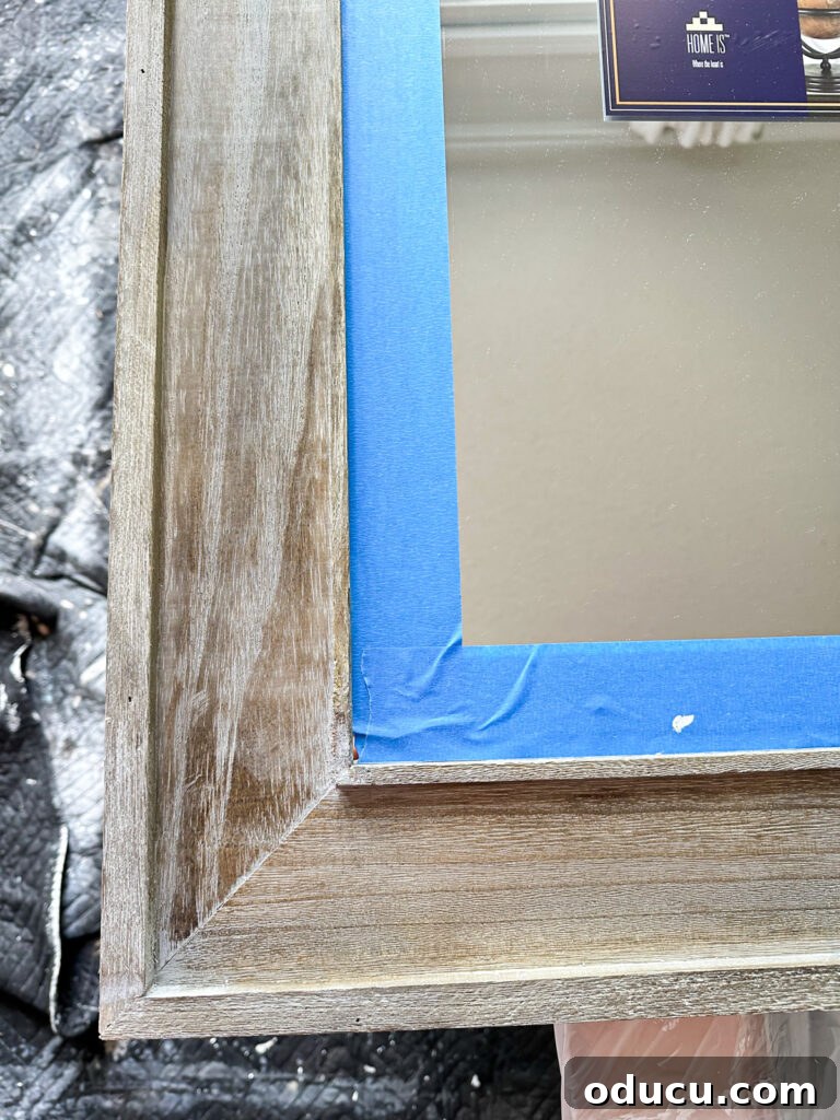 Unconventional Furniture Finishes Beyond Paint or Stain 12 wood frame mirror with painter's tape