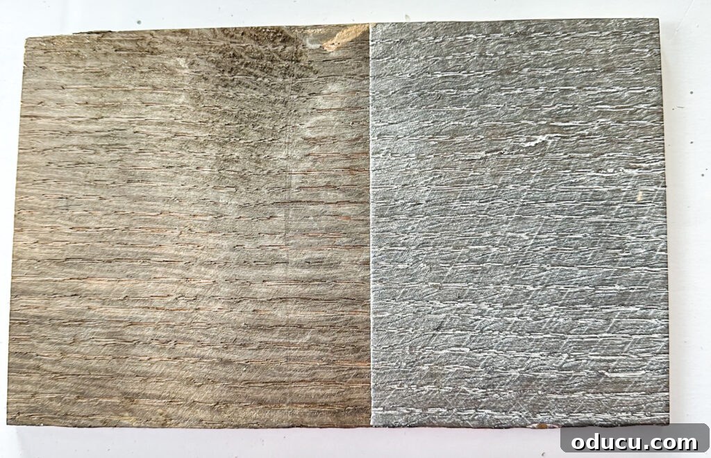 Unconventional Furniture Finishes Beyond Paint or Stain 5 before and after of a piece of wood that has a specialty paint finish on it called Better With Age and Liming Wax on top