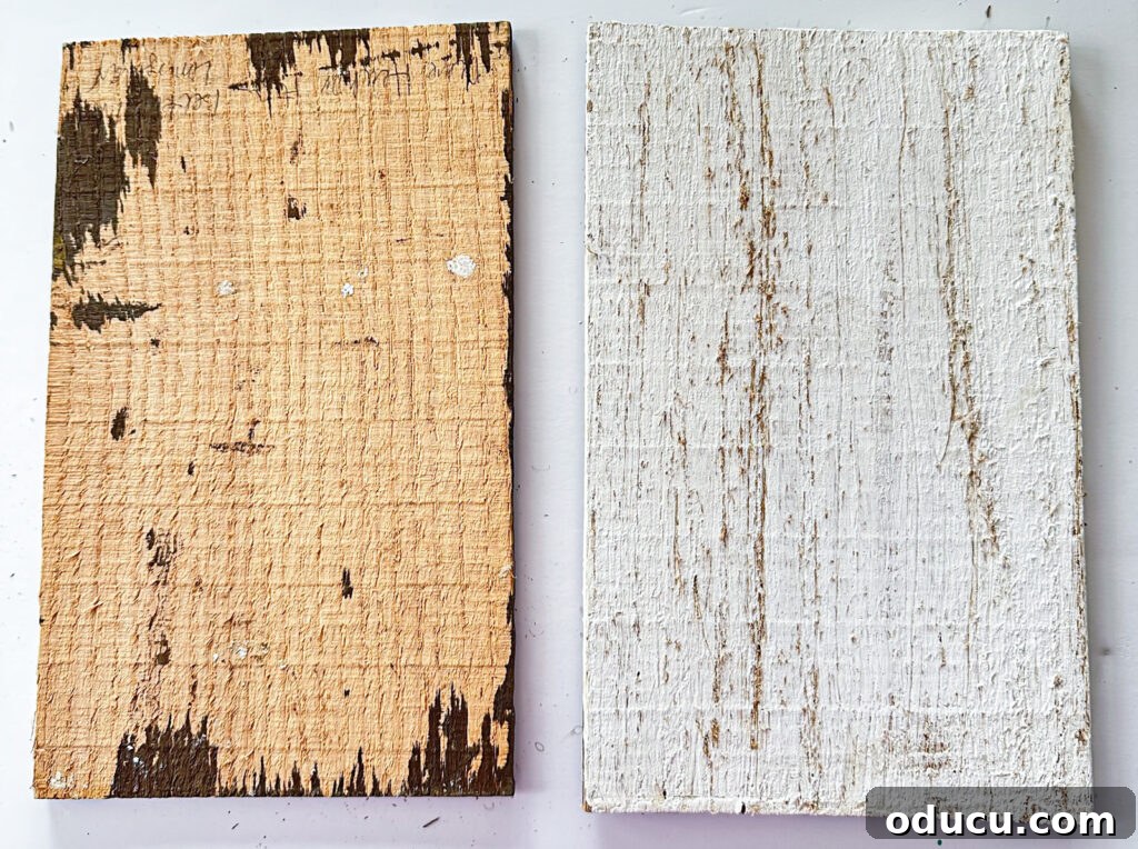 Unconventional Furniture Finishes Beyond Paint or Stain 8 Rough wood board before and after getting Amy Howard Home specialty finish of Better with Age and Venetian Plaster.