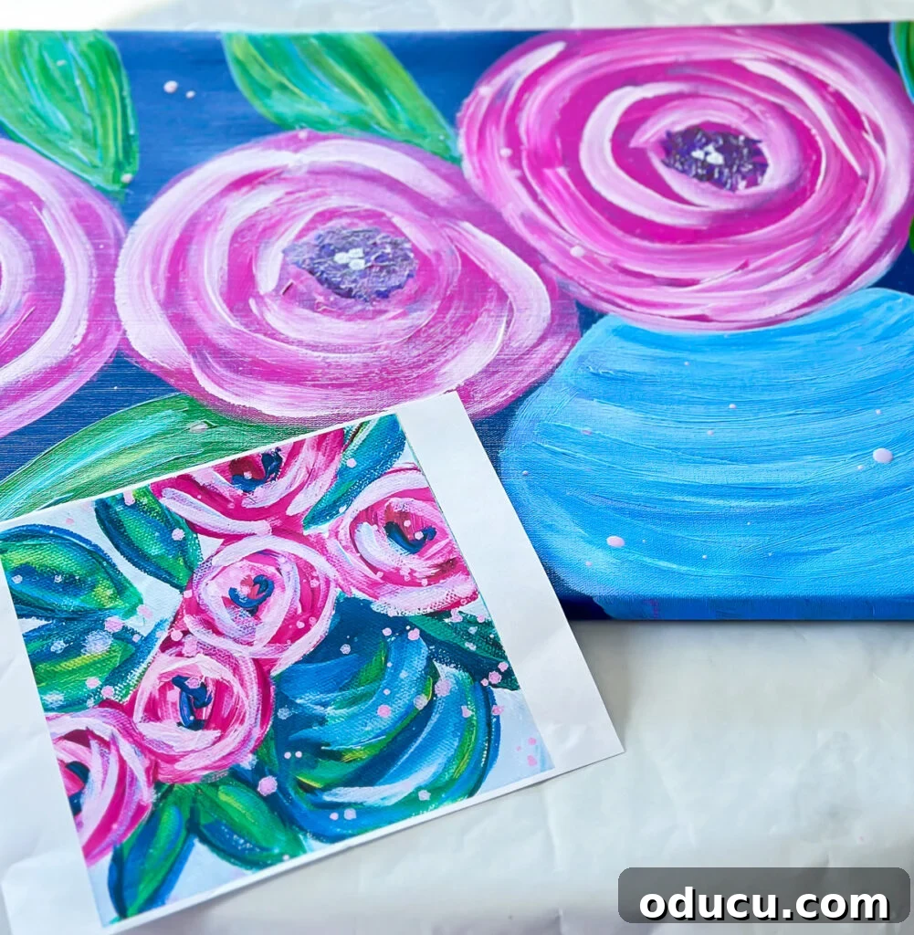 Paint Your Own Canvas: Simple Art for Everyone 15 Finished painted canvas with inspiration photo.