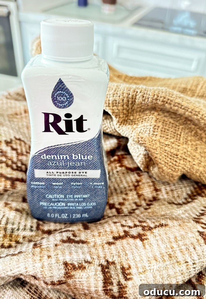 Creative Dyeing for Fabric Decorations 5 a bottle of Rit All purpose dye in the color denim blue