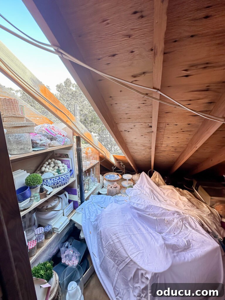 Adventures in Life and Home 6 New roof boards being installed on a damaged section of the attic, showing daylight streaming in.