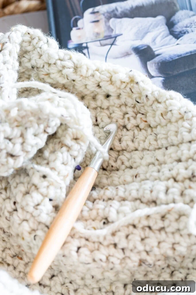 My Analog Carry: Intentional Essentials for an Offline Life 4 close up of a pillow cover showing crochet stitch texture and a crochet hook