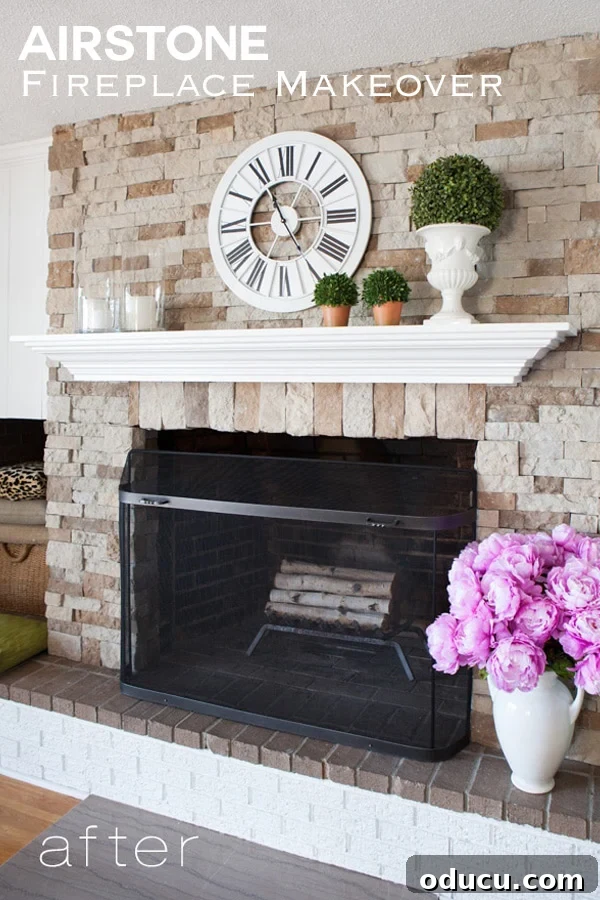 AirStone Fireplace Makeover. If you haven't used AirStone to transform a room or space in your home you are missing out on one great and easy product to work with. It can even be used on exteriors.