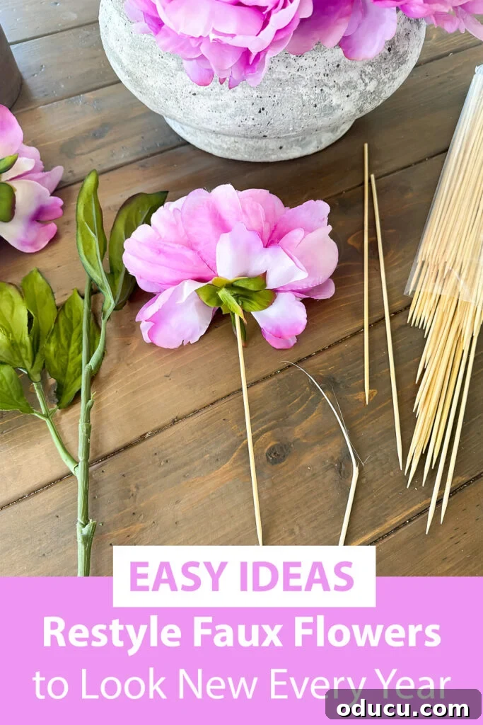 easy ideas on how to style the same faux flowers in different ways.
