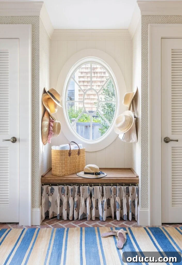 Style Scouting Vol. 291: Spring Outfit Inspiration and Trends 2 an oval window flanked by two closets in a beach house.